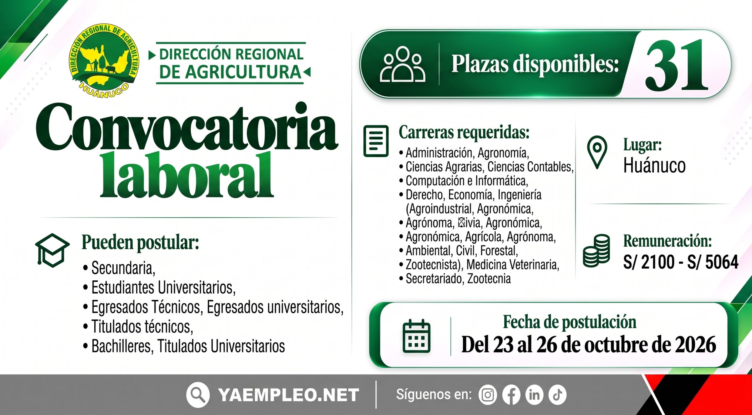Convocatoria Dirección regional de Agricultura